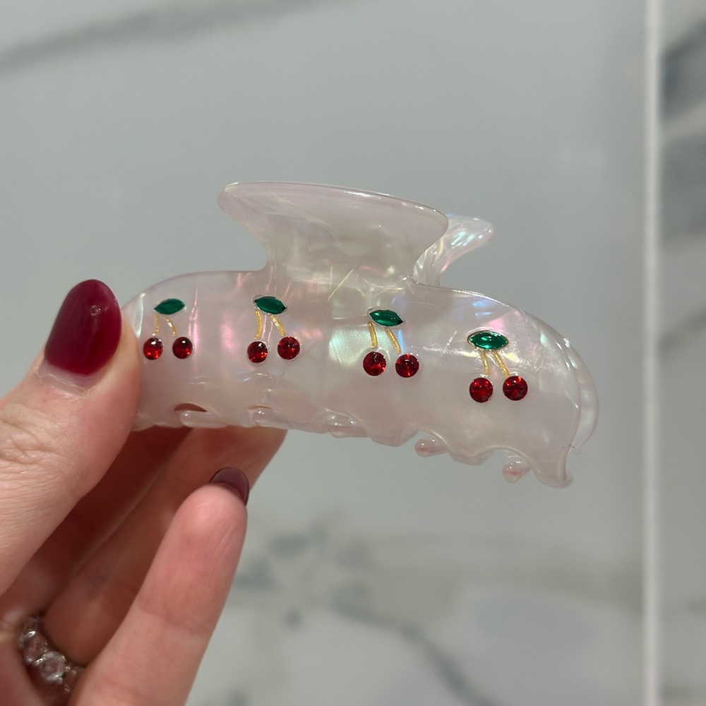 Iridescent Hair Claw Clip with Cherry Design